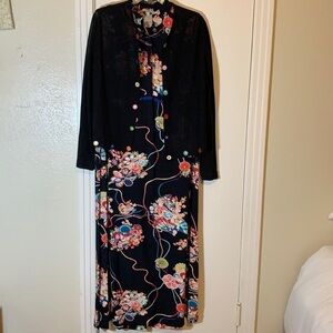 F.L. Malik Whimsical Sleeveless Maxi Dress/Cardigan, M